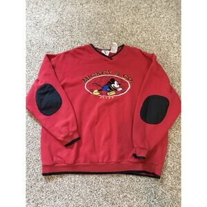 Vintage 90s Disney Mickey Mouse Red Crewneck Sweatshirt XL Elbow Patches
